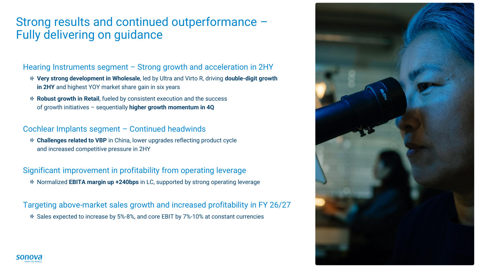 The year in brief — Hearing Instruments strong, Cochlear Implants under pressure, and +240bps of margin from operating leverage.